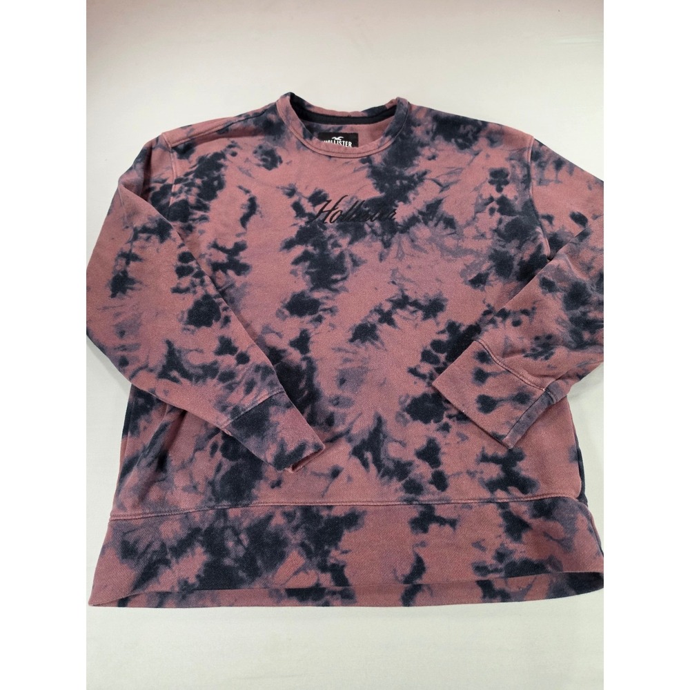 Hollister Must-Have Collection Pink Navy Tie Dye Crewneck Sweatshirt Small